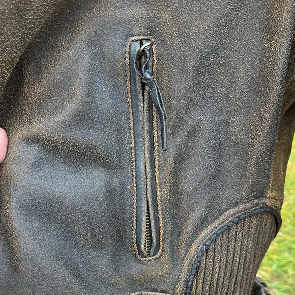 Harley-Davidson Vintage Distressed Brown with Black trim Leather Bomber Jacket - Picture 6 of 16